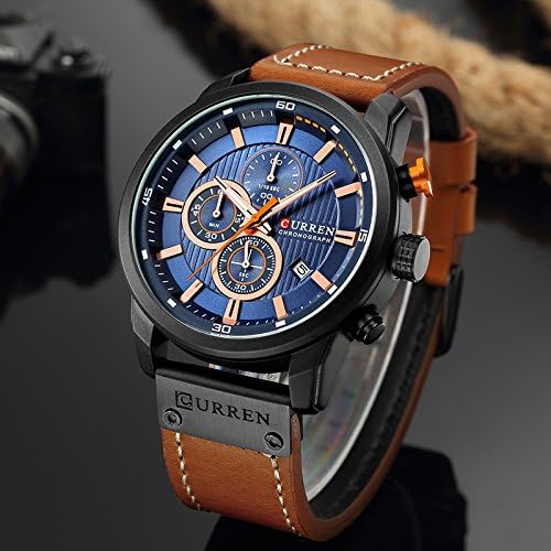 ONE:  Men's Watch Leather Strap Military Chronograph Waterproof Sport Wrist Date Quartz Wristwatch