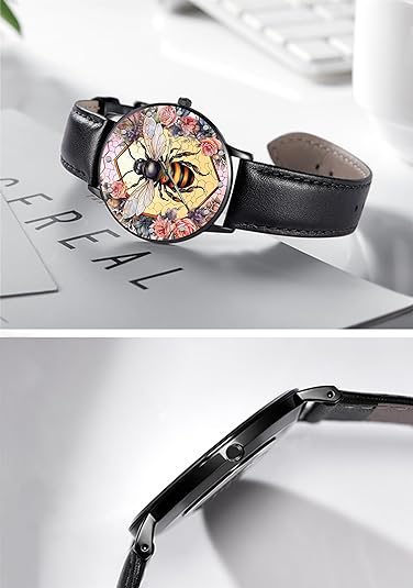 ONE: Wrist Watch for Men and Women Color: Bee on floral background Custom