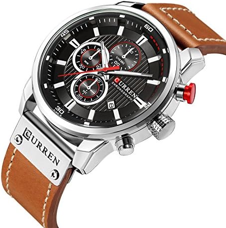 ONE:  Men's Watch Leather Strap Military Chronograph Waterproof Sport Wrist Date Quartz Wristwatch
