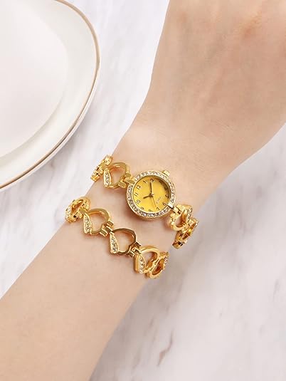 ONE:  Luxury Elegant Watch and Bracelet Set for Women:  Rhinestone with Bangles