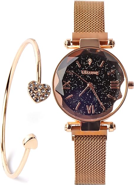ONE:  Luxury Elegant Watch and Bracelet Set for Women:  Rhinestone with Bangles Starry Sky
