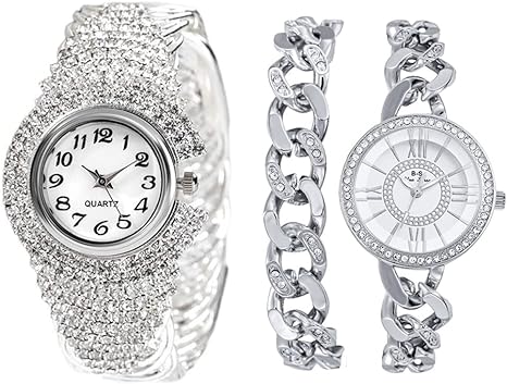 2 Luxury Elegant Watches Jewelry Set: Two Watches,