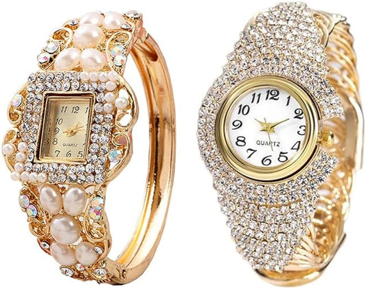 2 Luxury Elegant Watches Jewelry Set: Two Watches,