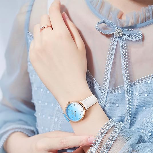 ONE:  Ultra Thin Minimalist Women Watches Simple Two Hands Ladies Dress Watch Leather Strap