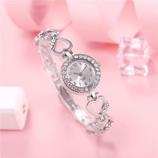 ONE:  Luxury Elegant Watch and Bracelet Set for Women:  Rhinestone with Bangles