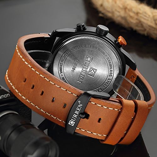 ONE:  Men's Watch Leather Strap Military Chronograph Waterproof Sport Wrist Date Quartz Wristwatch