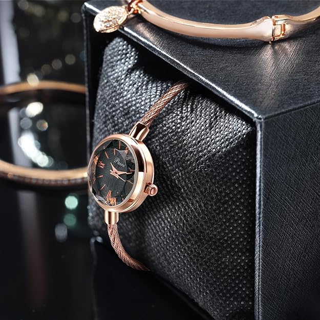 ONE:  Luxury Elegant Watch and Bracelet Set for Women:  Rhinestone with Bangles