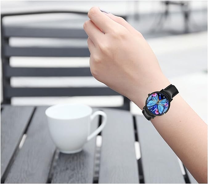 ONE: Wrist Watch for Men and Women Color: Blue Flower Butterfly Pattern