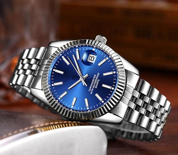 Luxury Watch Stainless Steel Wrist Watch Waterproof Big Face Analog Quartz