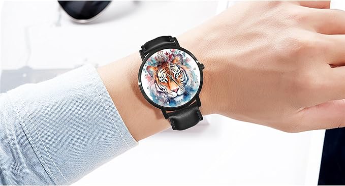 ONE:  Wrist Watches for Men and Women Color: Tiger background