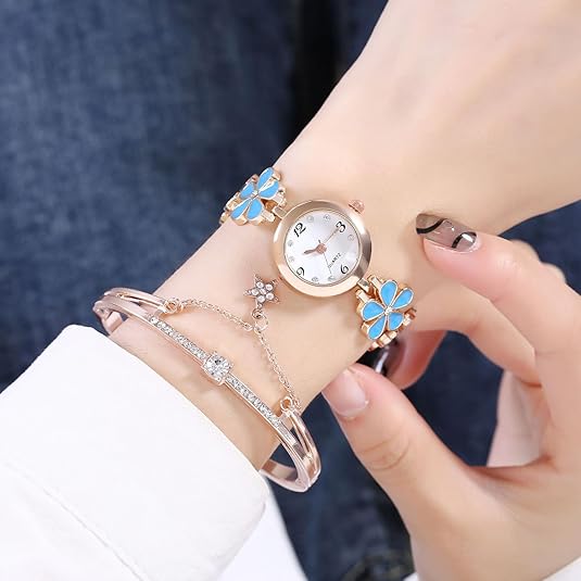 ONE:  Luxury Elegant Watch and Bracelet Set for Women:  Rhinestone with Bangles