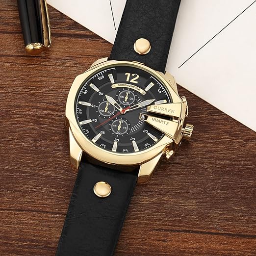 ONE:  Men's Watch Luxury Fashion Leather Strap Outdoor Casual Sport Wristwatch with Big Dial