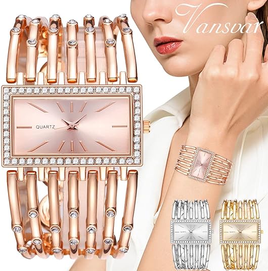 ONE:  Luxury Cuff Bracelet Watch for Women  Rectangular Dial Analog Quartz Wrist Watch