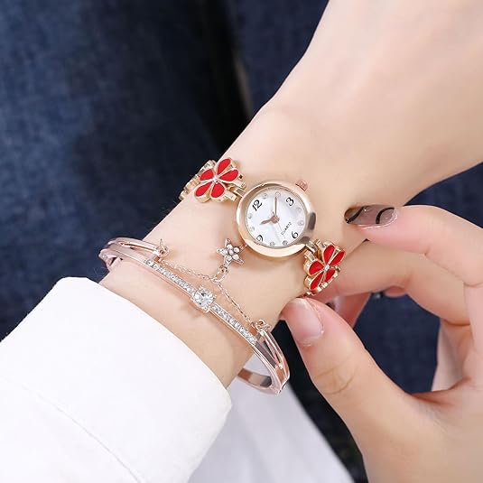 ONE:  Luxury Elegant Watch and Bracelet Set for Women:  Rhinestone with Bangles