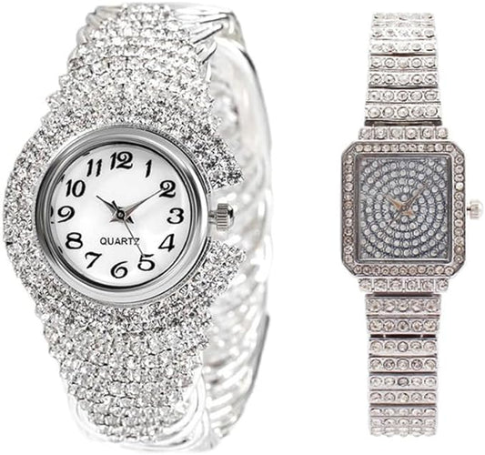 2 Luxury Elegant Watches Jewelry Set: Two Watches,