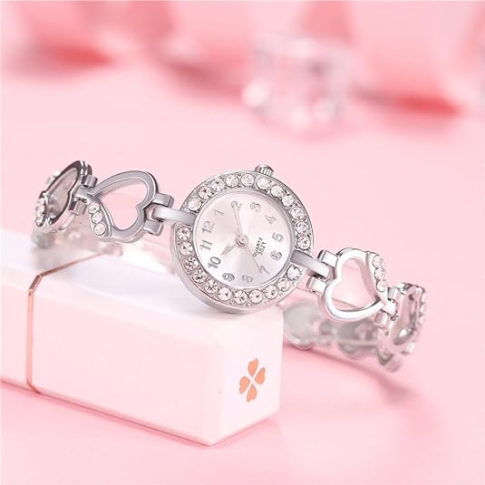 ONE:  Luxury Elegant Watch and Bracelet Set for Women:  Rhinestone with Bangles