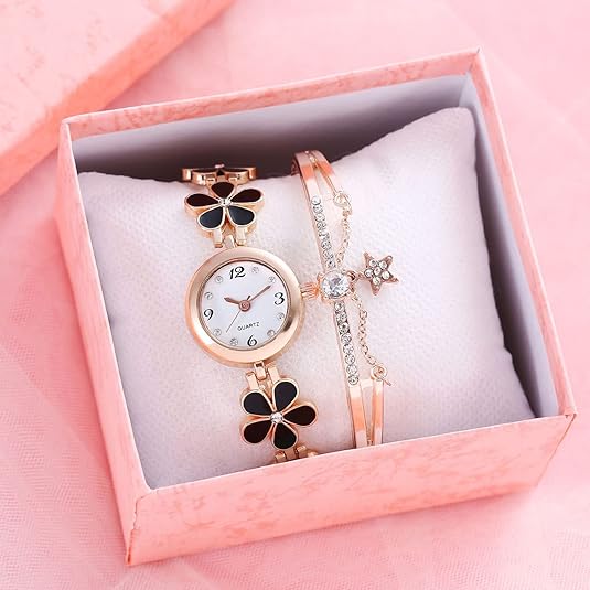 ONE:  Luxury Elegant Watch and Bracelet Set for Women:  Rhinestone with Bangles