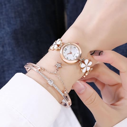 ONE:  Luxury Elegant Watch and Bracelet Set for Women:  Rhinestone with Bangles