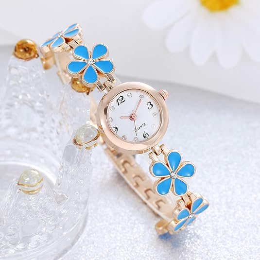 ONE:  Luxury Elegant Watch and Bracelet Set for Women:  Rhinestone with Bangles