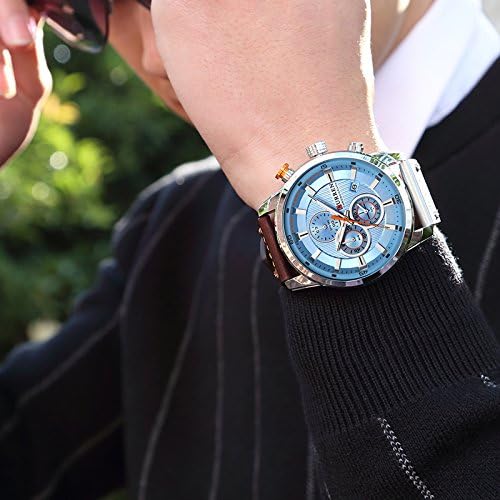 ONE:  Men's Watch Leather Strap Military Chronograph Waterproof Sport Wrist Date Quartz Wristwatch