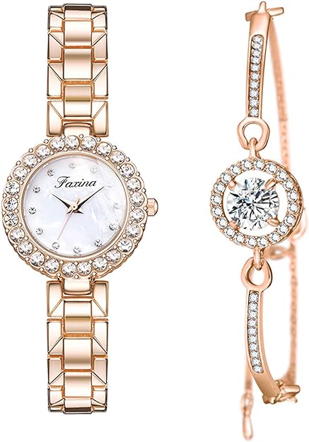 ONE:  Luxury Elegant Watch and Bracelet Set for Women:  Rhinestone with Bangles