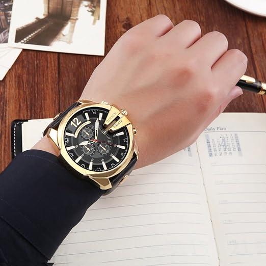 ONE:  Men's Watch Luxury Fashion Leather Strap Outdoor Casual Sport Wristwatch with Big Dial