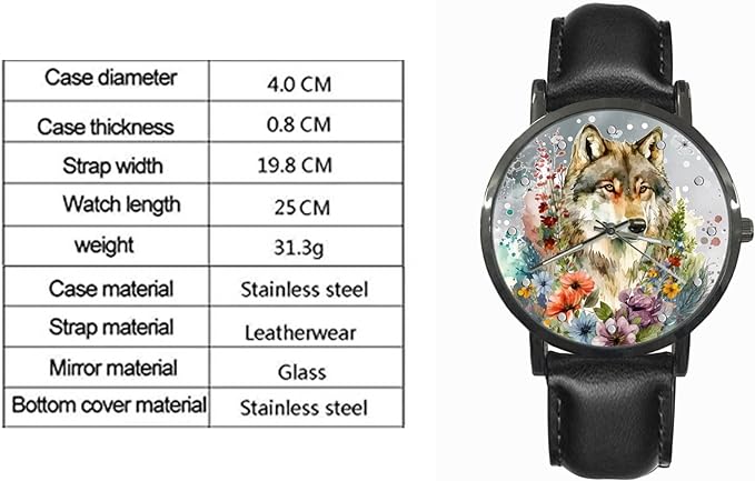 ONE:  Wrist Watches for Men and Women Color: Wolf flower pattern