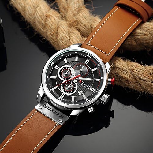 ONE:  Men's Watch Leather Strap Military Chronograph Waterproof Sport Wrist Date Quartz Wristwatch