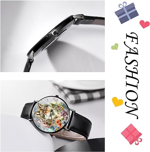 ONE:  Wrist Watches for Men and Women Color: Wolf flower pattern