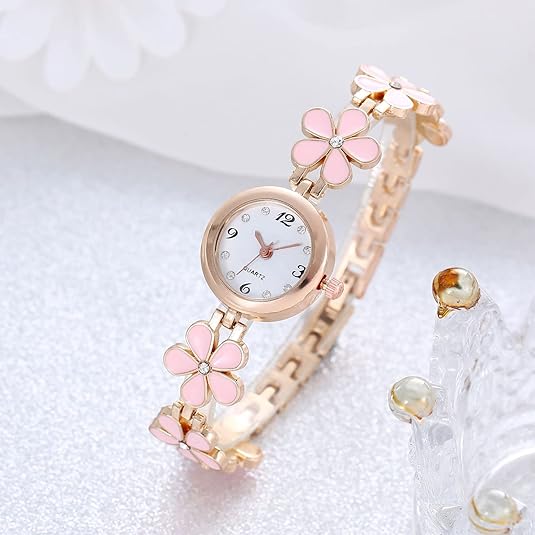 ONE:  Luxury Elegant Watch and Bracelet Set for Women:  Rhinestone with Bangles