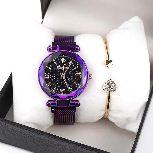 ONE:  Luxury Elegant Watch and Bracelet Set for Women:  Rhinestone with Bangles Starry Sky