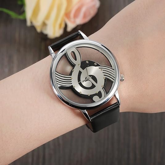 ONE: Unique Watch Musical Note Hollow Stainless Steel Mesh Strap Quartz Unisex Fashion Wrist Watch