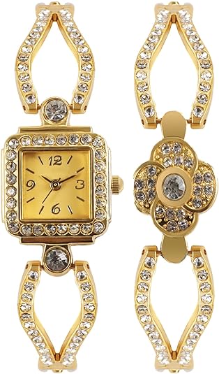 ONE:  Luxury Elegant Watch and Bracelet Set for Women:  Rhinestone with Bangles