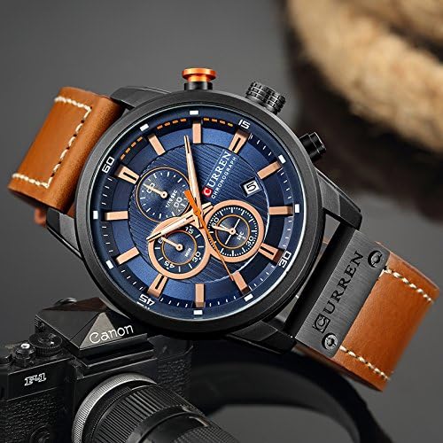 ONE:  Men's Watch Leather Strap Military Chronograph Waterproof Sport Wrist Date Quartz Wristwatch