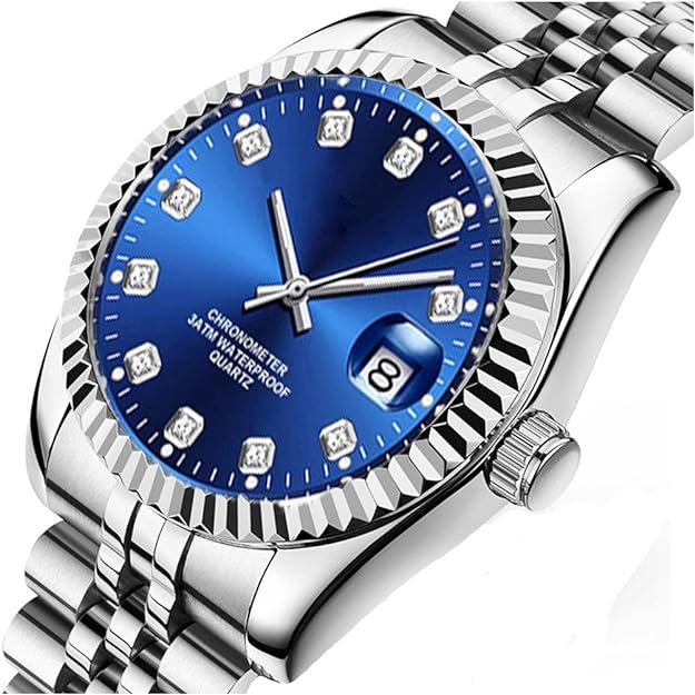 Luxury Watch Stainless Steel Wrist Watch Waterproof Big Face Analog Quartz