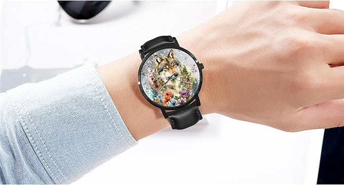 ONE:  Wrist Watches for Men and Women Color: Wolf flower pattern