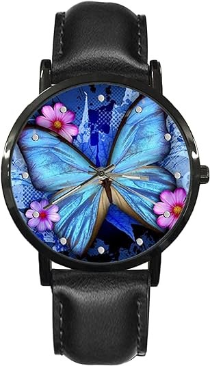 ONE: Wrist Watch for Men and Women Color: Blue Flower Butterfly Pattern