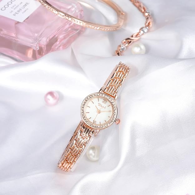 ONE:  Luxury Elegant Watch and Bracelet Set for Women:  Rhinestone with Bangles
