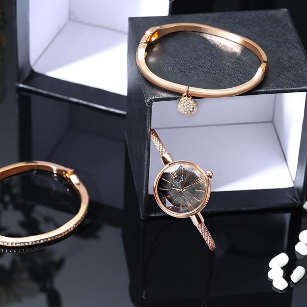 ONE:  Luxury Elegant Watch and Bracelet Set for Women:  Rhinestone with Bangles