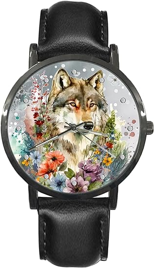 ONE:  Wrist Watches for Men and Women Color: Wolf flower pattern