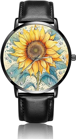 ONE: Wrist Watch for Men and Women Color: Sunflower on floral background