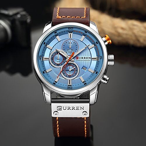ONE:  Men's Watch Leather Strap Military Chronograph Waterproof Sport Wrist Date Quartz Wristwatch
