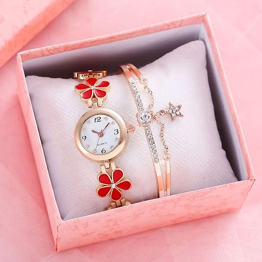 ONE:  Luxury Elegant Watch and Bracelet Set for Women:  Rhinestone with Bangles