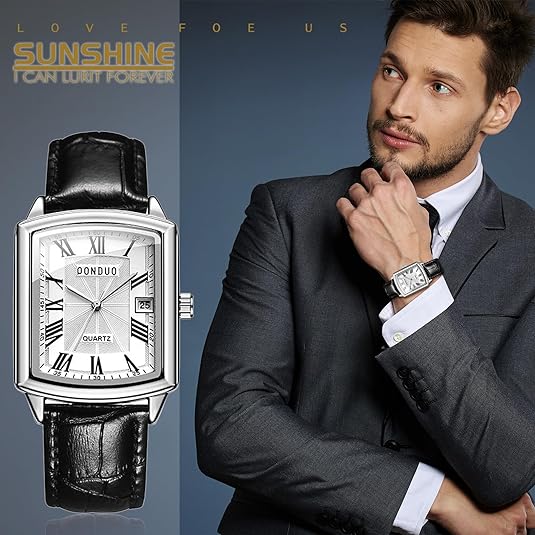0NE: Luxury Wrist Watch Minimalist Men Square Dial Business Style Leather Strap Quartz Analog