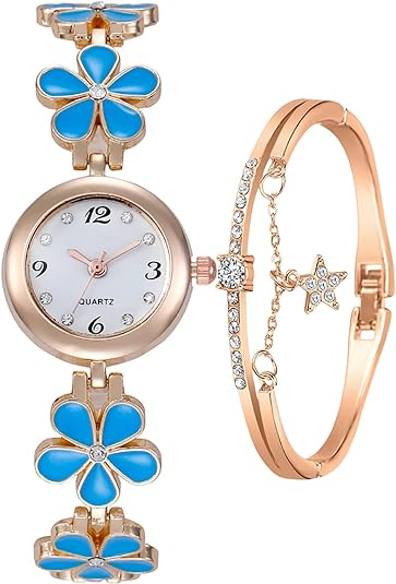 ONE:  Luxury Elegant Watch and Bracelet Set for Women:  Rhinestone with Bangles