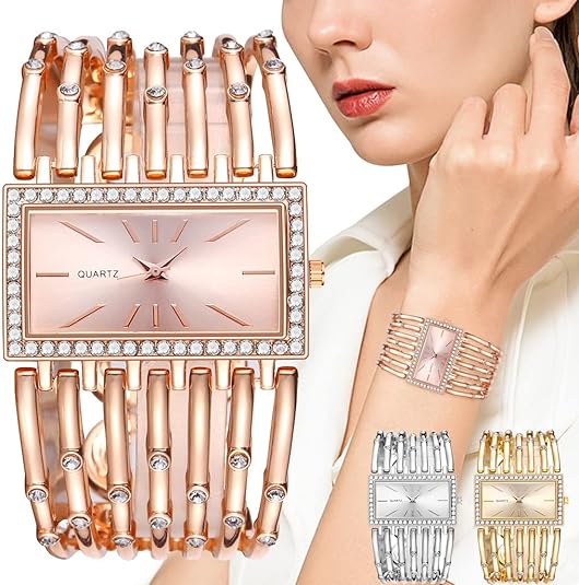 ONE:  Luxury Cuff Bracelet Watch for Women  Rectangular Dial Analog Quartz Wrist Watch