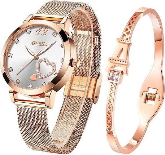 ONE:  Luxury Elegant Watch and Bracelet Set for Women:  Rhinestone with Bangles Starry Sky