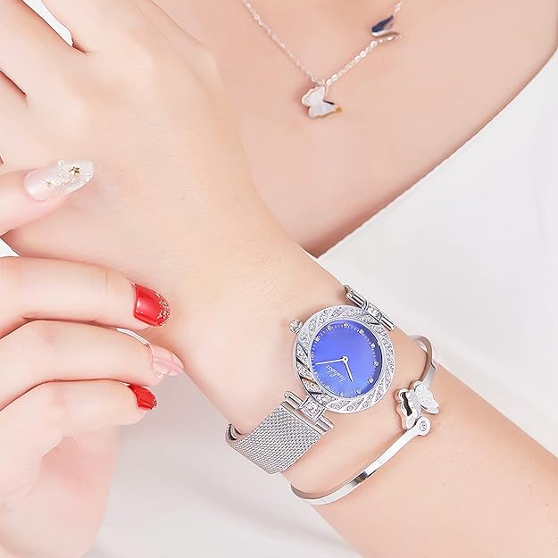 ONE:  Luxury Elegant Watch and Bracelet Set for Women:  Rhinestone with Bangles Starry Sky