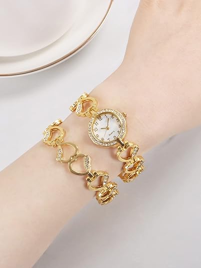ONE:  Luxury Elegant Watch and Bracelet Set for Women:  Rhinestone with Bangles