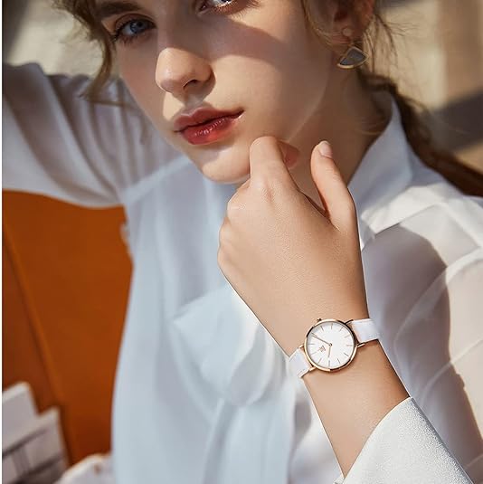 ONE:  Ultra Thin Minimalist Women Watches Simple Two Hands Ladies Dress Watch Leather Strap